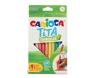 Carioca Tita Pack de 12 Lapices de Resina - Cuerpo Triangular - Colores Brillantes y Lavables - Escritura Blanda - Mina &Oslash; 4mm Segura y Resistente - No Se Astilla - Color Varios