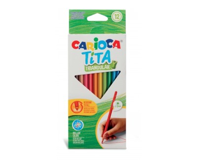 Carioca Tita Pack de 12 Lapices Triangulares de Resina - Cuerpo Triangular - Colores Brillantes y Lavables - Escritura Blanda - Mina Ø 3mm - Color Varios