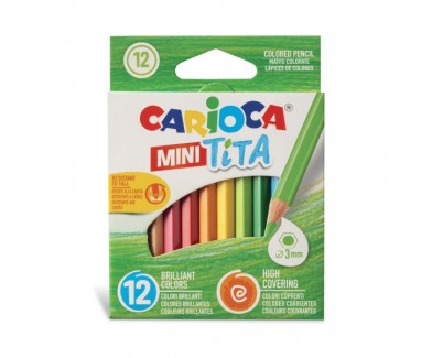Carioca Tita Pack de 12 Mini Lapices Hexagonales de Resina - Mina Ø 3mm - Colores Brillantes y Lavables - Escritura Blanda - No Se Astilla si Se Rompe - Colores Surtidos