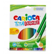 Carioca Tita Pack de 24 Lapices Borrables de Resina - Cuerpo Hexagonal - Colores Brillantes y Lavables - Escritura Blanda - Mina Ø 3mm - Color Varios