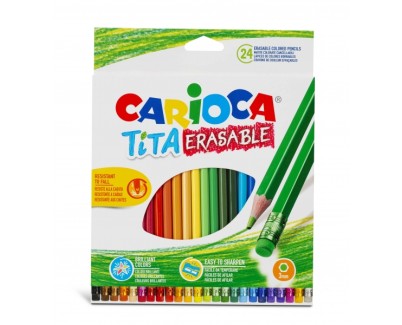 Carioca Tita Pack de 24 Lapices Borrables de Resina - Cuerpo Hexagonal - Colores Brillantes y Lavables - Escritura Blanda - Mina &Oslash; 3mm - Color Varios