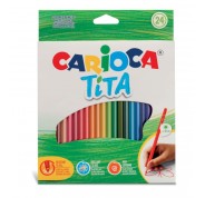 Carioca Tita Pack de 24 Lapices de Resina - Cuerpo Hexagonal - Colores Brillantes y Lavables - Escritura Blanda - Mina Ø 3mm Segura y Super Resistente a las Caidas - Color Varios