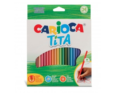Carioca Tita Pack de 24 Lapices de Resina - Cuerpo Hexagonal - Colores Brillantes y Lavables - Escritura Blanda - Mina Ø 3mm Segura y Super Resistente a las Caidas - Color Varios