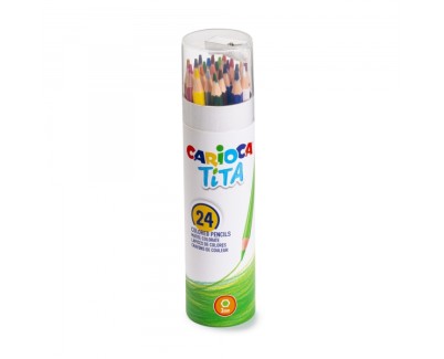 Carioca Tita Pack de 24 Lapices de Resina - Cuerpo Hexagonal - Colores Brillantes y Lavables - Escritura Blanda - Sacapuntas Incluido en la Tapa - Color Varios