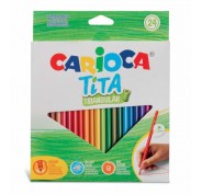Carioca Tita Pack de 24 Lapices Triangulares - Cuerpo Triangular - Colores Brillantes y Lavables - Escritura Blanda - Mina Ø 3mm Segura y Resistente - No Se Astilla si Se Rompe - Color Varios