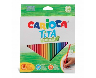 Carioca Tita Pack de 24 Lapices Triangulares - Cuerpo Triangular - Colores Brillantes y Lavables - Escritura Blanda - Mina Ø 3mm Segura y Resistente - No Se Astilla si Se Rompe - Color Varios