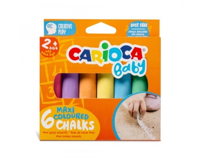 Carioca Tizas Maxi Multicolor Baby Pack de 6 Tizas - sin Polvo - Certificado a Partir de 24 Meses - Colores Brillantes - Lavables - Faciles de Borrar - Color Varios