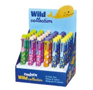 Carioca Wild Collection Expositor con 30 Boligrafos de 8 Colores - Punta 1mm - Divertidos Diseños de Animales - Clip de Sujeccion