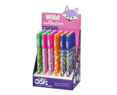 Carioca Wild Collection Oops Expositor con 30 Boligrafos Borrables - Punta 0.7mm - Divertidos Dise&ntilde;os de Animales