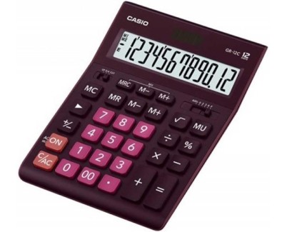 Casio GR-12C Calculadora de Sobremesa de 12 Digitos - Pantalla Extragrande - Simbolos de Comando de Funcion - Alimentacion Solar y Pilas - Color Burdeos