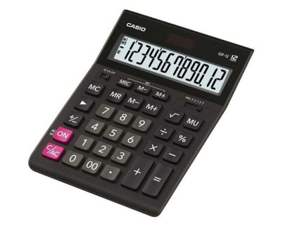 Casio GR-12C Calculadora de Sobremesa de 12 Digitos - Pantalla Extragrande - Simbolos de Comando de Funcion - Alimentacion Solar y Pilas - Color Negro