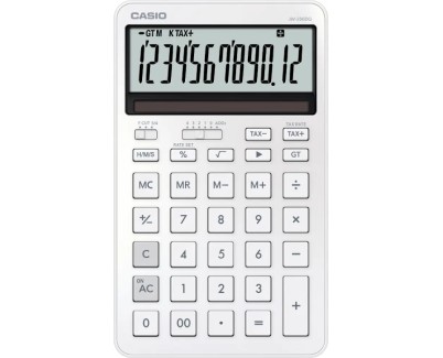 Casio JW-200DQ Calculadora de Sobremesa Compacta con Pantalla LCD de 12 Digitos - Calculo de Impuestos, Porcentajes, Raiz Cuadrada etc... - Alimentacion Solar y Pilas - Color Blanco