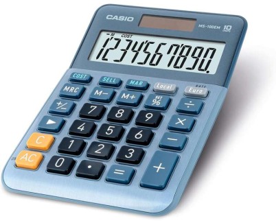 Casio MS-100EM Calculadora de Sobremesa Peque&ntilde;a - Pantalla LCD de 10 Digitos - Alimentacion Solar y Pilas - Color Azul