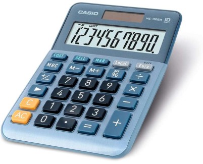 Casio MS-100EM Calculadora de Sobremesa Peque&ntilde;a - Pantalla LCD de 10 Digitos - Alimentacion Solar y Pilas - Color Azul