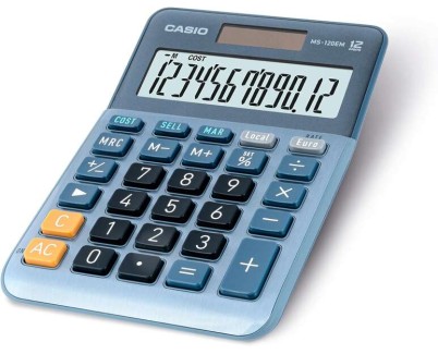 Casio MS-120EM Calculadora de Sobremesa Peque&ntilde;a - Pantalla LCD de 12 Digitos - Alimentacion Solar y Pilas - Color Azul
