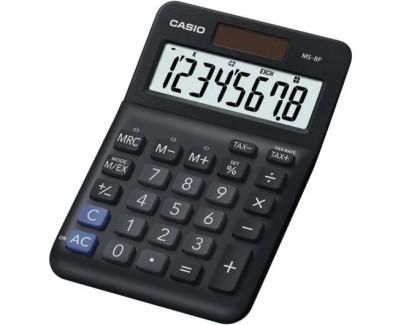Casio MS-8F Calculadora de Sobremesa con Pantalla Extragrande de 8 Digitos - Signos de Comando de Funcion - Alimentacion Solar y Pilas - Color Negro