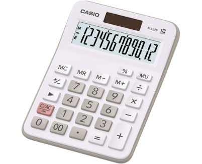 Casio MX-12B Calculadora de Escritorio Peque&ntilde;a - Pantalla LCD de 12 Digitos - Solar y Pilas - Color Blanco