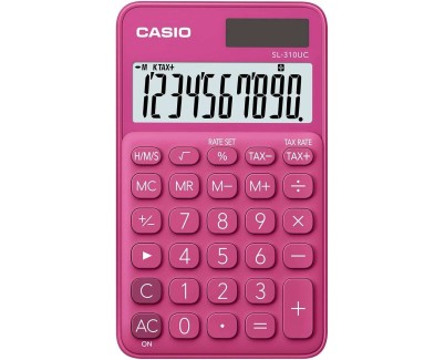 Casio SL-310UC Calculadora de Bolsillo - Calculo de Impuestos - Pantalla LCD de 10 Digitos - Solar y Pilas - Color Rojo