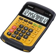 Casio WM-320T Calculadora de Sobremesa de 12 Digitos - Teclado Desprendible y Lavable IP54 - Pantalla Grande - Simbolos de Comando de Funcion - Alimentacion Solar y Pilas - Color Amarillo/Negro