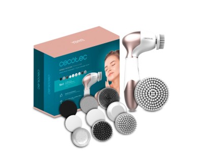 Cecotec Bamba FaceCare TotalClean Cepillo Inalambrico 9 en 1 - Cuidado Facial - Giro 360&ordm; - Ergonomico - Limas y Esponjas Surtidas - Bolsa de Viaje - Mango Antideslizante - Cerdas Suaves - Color Blanco