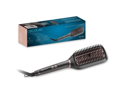 Cecotec Bamba InstantCare SquareBrush Cepillo Alisador - Revestimiento Ceramico - Temperatura Ajustable - Tecnologia de Iones - Autoapagado a los 45min - Cable Giratorio 360&ordm; - Indicador LED - Color Gris