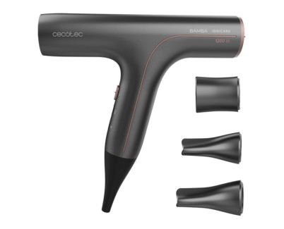 Cecotec Bamba Ionicare 6000 RockStar Soft Secador de Pelo 2 en 1 - Selector Tactil - Calentamiento Ultrarrapido - Rango de 140 a 200&deg;C - Punta Fria - Cable Giratorio 360&ordm; - Color Gris Oscuro