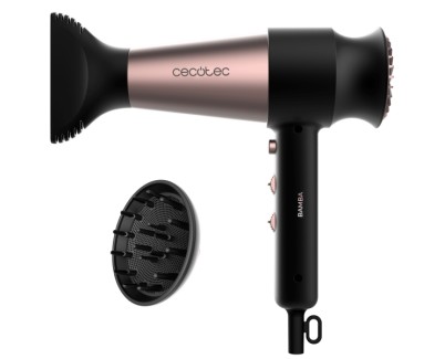 Cecotec Bamba IoniCare RockStar Retro Secador de Pelo - 2000W - Iones Negativos - Difusor - Funcion de Aire Frio - Control Ajustable de Temperatura y Velocidad - Filtro Facil de Limpiar - Color Negro