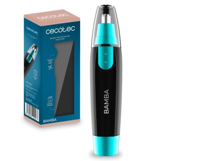 Cecotec Bamba PrecisionCare NoseTrim Cortapelos Inalambrico - Cuchilla de Acero Inoxidable - Ergonomico - Tapa Protectora Incluida - Portatil y Facil de Usar - Funciona con Pilas - Color Negro y Azul
