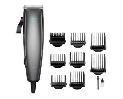 Cecotec Bamba PrecisionCare Power Blade Titanium Cortapelos con Cable - Cuchillas de Titanio - Uso en Seco y Humedo - 9 Peines Guia - Palanca de Ajuste Regulable - Lubricante - Color Gris