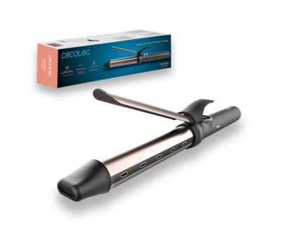 Cecotec Bamba SurfCare Epic Curly Sphere Rizador de 32mm - Cilindro Ceramica y Turmalina - Iones Negativos - Pantalla LED de Temperatura - Rango de 120 a 210&deg;C - Cable 360&ordm; - Punta Fria - Color Gris