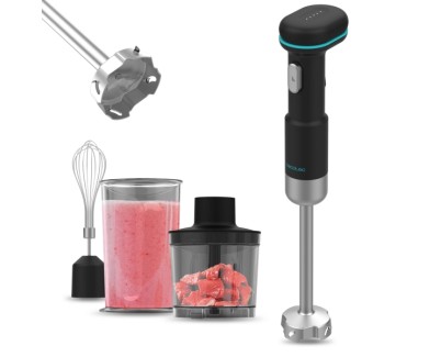 Cecotec BlendGo Batidora de Mano con Bateria - 180W - Carga Rapida en 2h - Autonomia 30min - Proteccion contra Sobrecalentamiento - Velocidad Ajustable - Accesorios Versatiles - Bateria - Color Negro