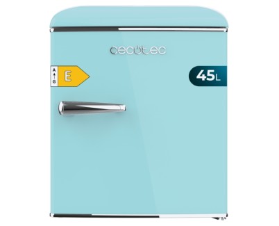 Cecotec Bolero CoolMarket TT Origin 45 Blue E Mini Frigorifico - Capacidad 45L - Estilo Retro - Cajon para Hielo - Tirador Cromado - 44.7x53.4x55cm - Color Turquesa