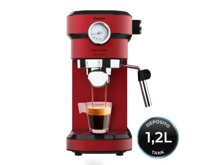 Cecotec Cafelizzia 790 Shiny Pro Cafetera Espresso - 1350W - 20Bar - Deposito 1.2L Extraible - Vaporizador Orientable - Calentamiento Rapido y Homogeneo - Doble Salida de Cafe - Color Rojo
