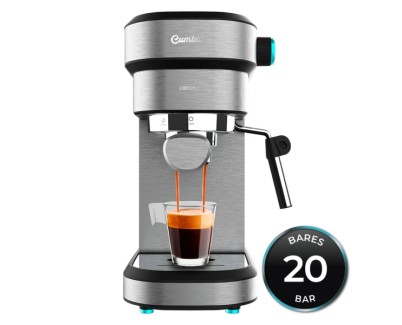Cecotec Cafelizzia 890 Gray Cafetera Espresso - 1350W - 20Bar - Vaporizador Orientable - Deposito Agua 1.2L Extraible - Doble Salida de Cafe - Sistema de Ahorro Energetico - Acero Inoxidable
