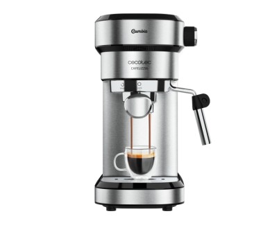 Cecotec Cafelizzia Steel Cafetera Espresso con Vaporizador - Potencia 1350W - Presion 20bar - Termoblock - Temperatura Regulable - Vaporizador - Apagado Automatico - Deposito 1.2L - Color Negro y Plateado