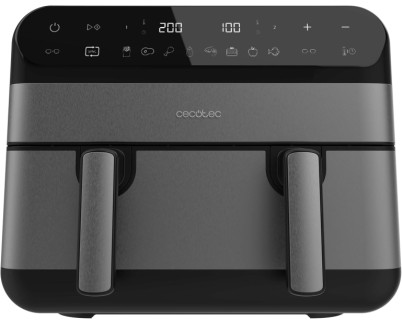 Cecotec Cecofry Advance 9000 Freidora de Aire Doble - 2800W - Capacidad 9L - Temperatura Regulable - Acero Inoxidable - Panel Tactil - Pared Divisoria Movil - Color Negro y Gris