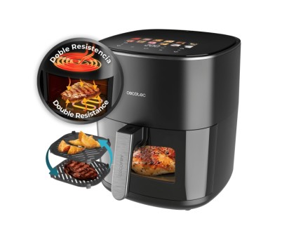 Cecotec Cecofry and Grill 6500 Freidora de Aire 3 en 1 - 2200W - Capacidad 6.5L - Grill - Piedra para Pizza - Temperatura Regulable - Ventana de Visualizacion - Doble Resistencia - Color Negro