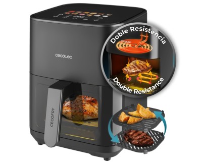 Cecotec Cecofry and Grill Duoheat 4000 Freidora sin Aceite 3 en 1 - Potencia de 1900W - Resultados Uniformes - Parrilla - Pizzas Crujientes - Capacidad de 4L - Control de Temperatura - Color Negro