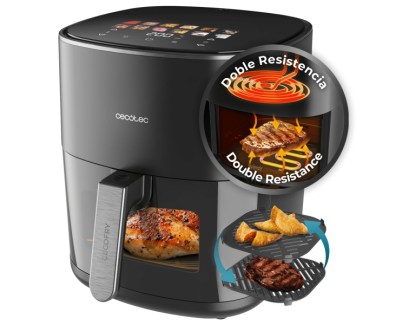 Cecotec Cecofry and Grill Duoheat 6500 Freidora de Aire - 2200W - Capacidad 6.5L - Temperatura Regulable hasta 200&ordm;C - Doble Resistencia - Ventana de Visualizacion - Color Negro