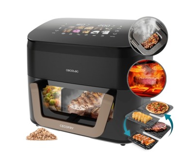 Cecotec Cecofry and Grill Smokin\' 11000 Plus Freidora de Aire - 2900W - Capacidad 11L - Temperatura Regulable hasta 200&ordm;C - Ahumador Integrado - Ventana de Visualizacion - Color Negro