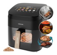 Cecotec Cecofry and Grill Smokin\' 6500 Freidora de Aire - 2200W - Capacidad 6.5L - Temperatura Regulable hasta 200ºC - Ahumador Integrado - Ventana de Visualizacion - Color Negro