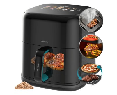 Cecotec Cecofry and Grill Smokin\'Prime 6500 Freidora de Aire con Doble Resistencia - 2200W - Capacidad 6.5L - Temperatura Regulable - Grill - Ahumador - Ventana de Visualizacion - Color Negro