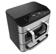 Cecotec Cecofry FoodCourt 18000 4Pizza + Horno de 18L y Freidora de Aire de 9L - 2700W - Acero Inoxidable - Piedra para Pizza - Pared Divisoria - Color Negro y Plata