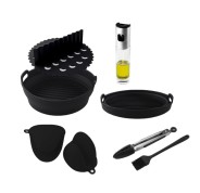 Cecotec Cecofry Pack de Accesorios para Freidora de Aire - Antiadherente - Apto Lavavajillas - Libres de BPA - Molde y Separador - Guantes y Brocha de Silicona - Dispensador de Aceite - Color Negro