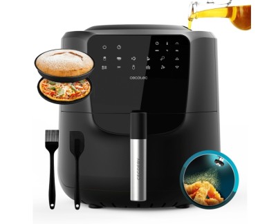 Cecotec Cecofry Rain Pack Freidora sin Aceite - 1550W - Autodosificador - Capacidad 5.5L - 8 Menus Preconfigurados - Panel Multifuncion - Funcion de Autolimpieza - Accesorios de Silicona - Color Negro