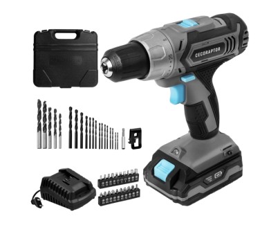 Cecotec CecoRaptor Perfect Drill 2020 Advance Taladro Atornillador - Torque 46Nm - 1550rpm - Bloqueo de Husillo Automatico - Bateria 2Ah 20V - Luz LED - Incluye Accesorios - Color Negro y Gris
