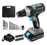Cecotec CecoRaptor Perfect Drill 2020 Brushless Ultra Taladro Atornillador - Torque 46Nm - 2000rpm - Bateria 2Ah 20V - Luz LED - Incluye Accesorios - Motor sin Escobillas - Color Negro y Gris