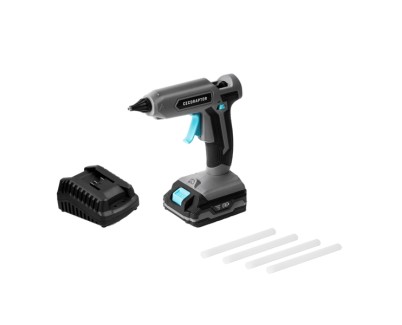 Cecotec CecoRaptor Perfect Fix 2020 Advance Pistola de Cola Termofusible - Autonomia 30min - Bateria 2Ah 20V - Indicador LED - Recargable - Apagado Automatico - Color Negro y Gris