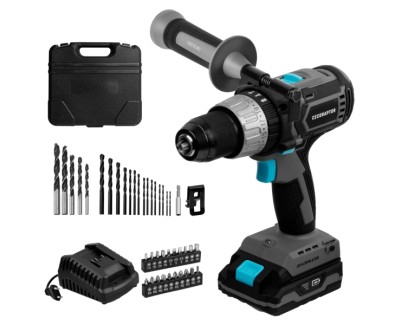 Cecotec CecoRaptor Perfect ImpactDrill 2020 Brushless Ultra Taladro Percutor Inalambrico - Torque 46Nm - 2000rpm - 3000Ipm - Bateria 2Ah 20V - Luz LED - Incluye Accesorios - Color Negro y Gris
