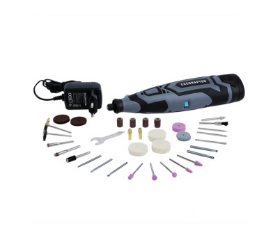 Cecotec CecoRaptor Polish and Sand 1200 Ultra Multiherramienta Rotativa Inalambrica - 25.000rpm - Bateria 1.5Ah 12V - Autonomia 60min - Incluye 60 Accesorios - Color Negro y Gris